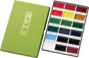 緑のケースと色絵具のセット / A colour-paint set with a green case